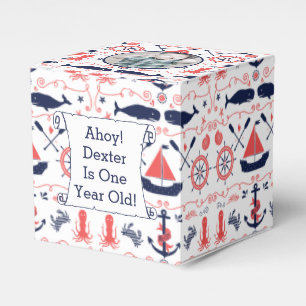 Personalized Nautical Baby One Year Old Party Favor Box