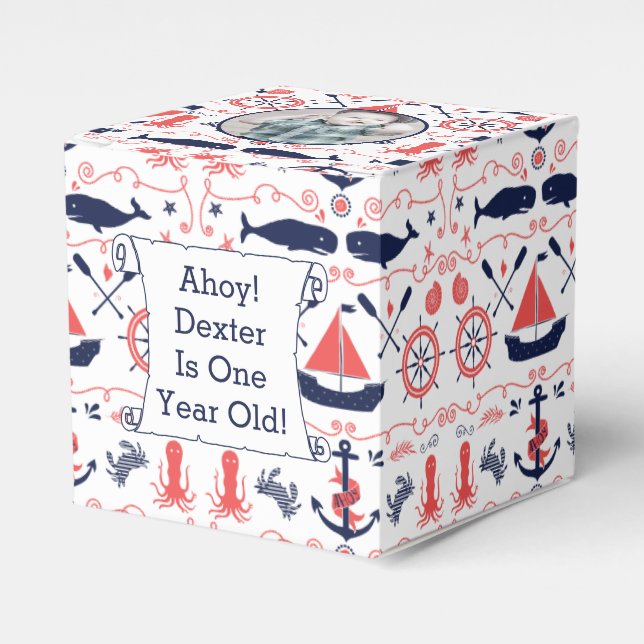 Personalized Nautical Baby One Year Old Party Favor Box (Front Side)