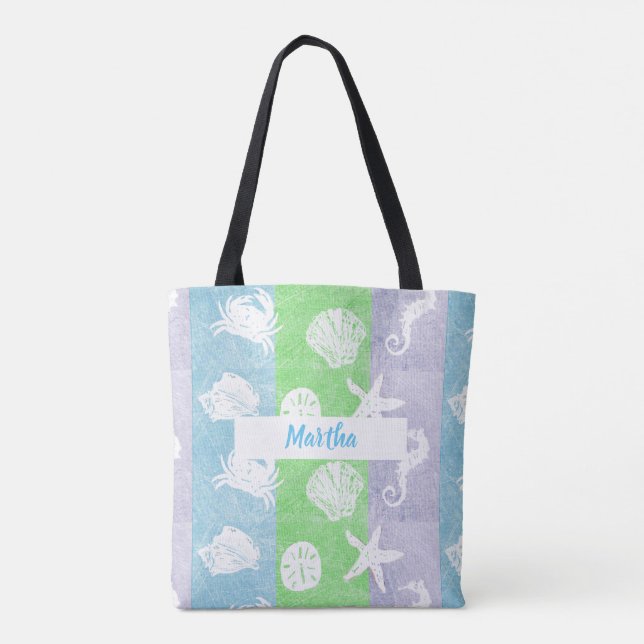 Personalized Nautical Beach Themed Tote Bag (Back)