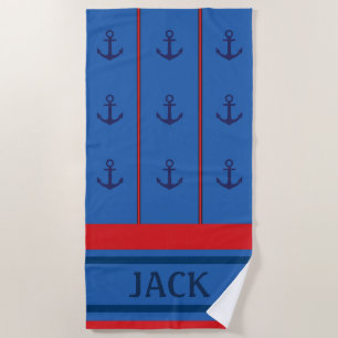 Personalized Nautical Beach Towel Coastal Anchor