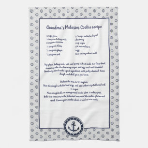 Personalized Nautical Black Anchor Recipe keepsake Kitchen Towel