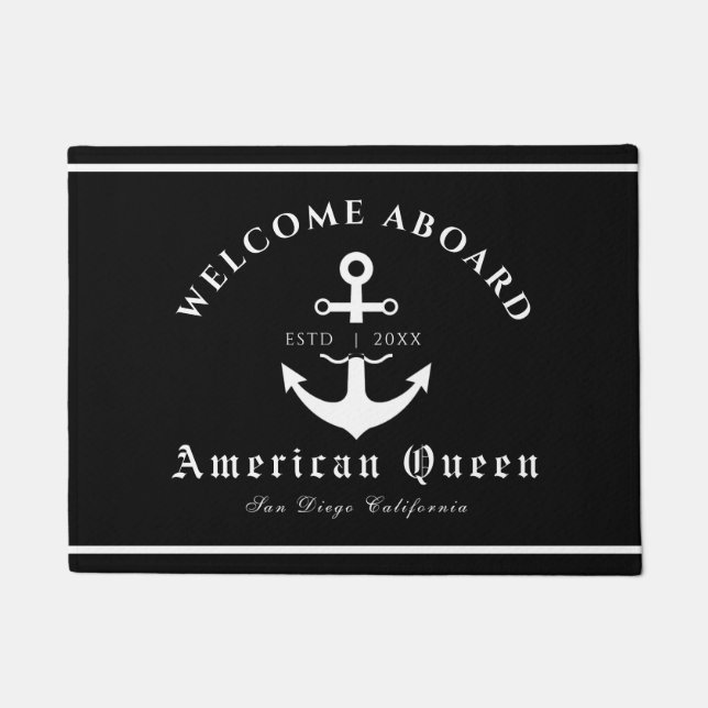 Personalized Nautical Black Welcome Aboard  Doormat (Front)