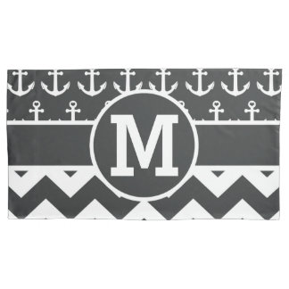 Personalized Nautical Black White Chevron Anchors Pillowcase