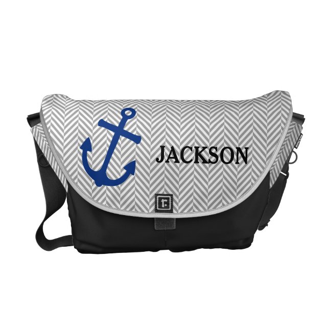 Personalized Nautical Blue Anchor Diaper Bag Courier Bag (Front)