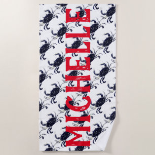 Personalized Nautical Blue Crab Beach Towel