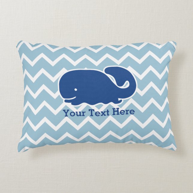 Personalized Nautical Blue Whale Chevron pattern Accent Pillow (Front)