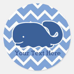Personalized Nautical Blue Whale Chevron pattern Classic Round Sticker