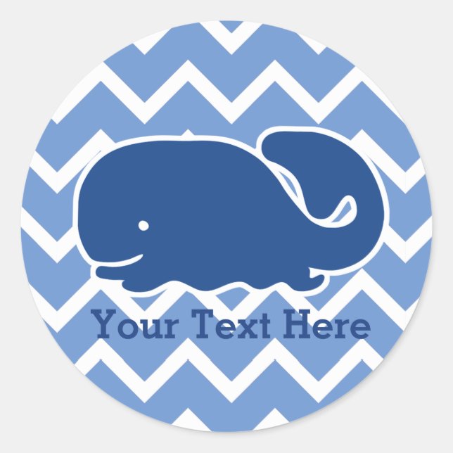 Personalized Nautical Blue Whale Chevron pattern Classic Round Sticker (Front)