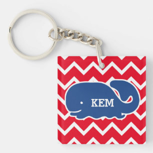 Personalized Nautical Blue Whale Chevron pattern Keychain