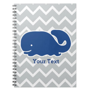 Personalized Nautical Blue Whale Chevron pattern Notebook
