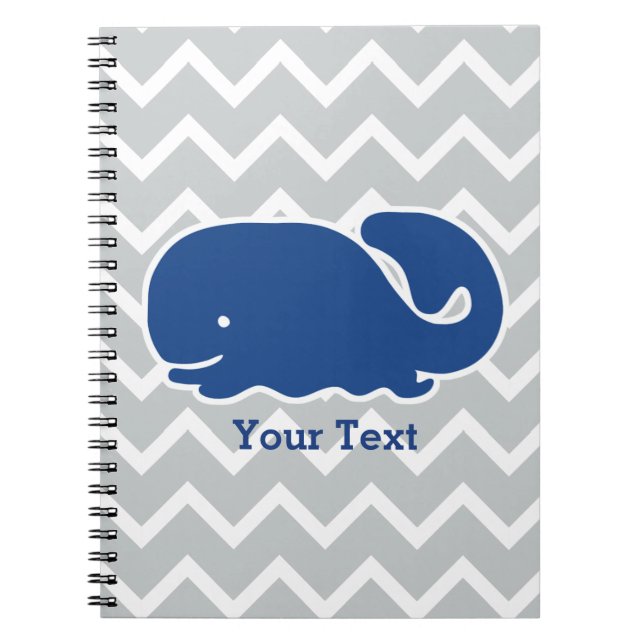 Personalized Nautical Blue Whale Chevron pattern Notebook (Front)