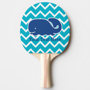 Personalized Nautical Blue Whale Chevron pattern Ping Pong Paddle