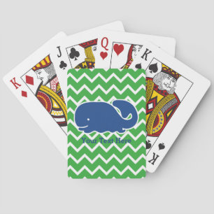 Personalized Nautical Blue Whale Chevron pattern Playing Cards