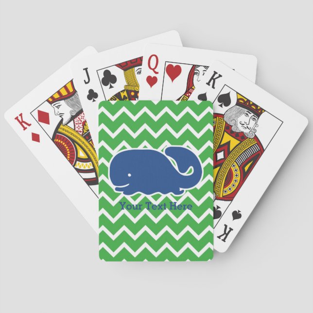 Personalized Nautical Blue Whale Chevron pattern Playing Cards (Back)