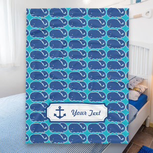 Personalized Nautical Blue Whale preppy pattern Fleece Blanket