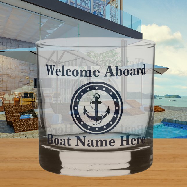 Personalized Nautical Boat Name Anchor  Navy Blue  Whiskey Glass (Creator Uploaded)