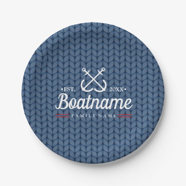 Personalized Nautical Boat Name Knitted Wool Paper Plate (Front)