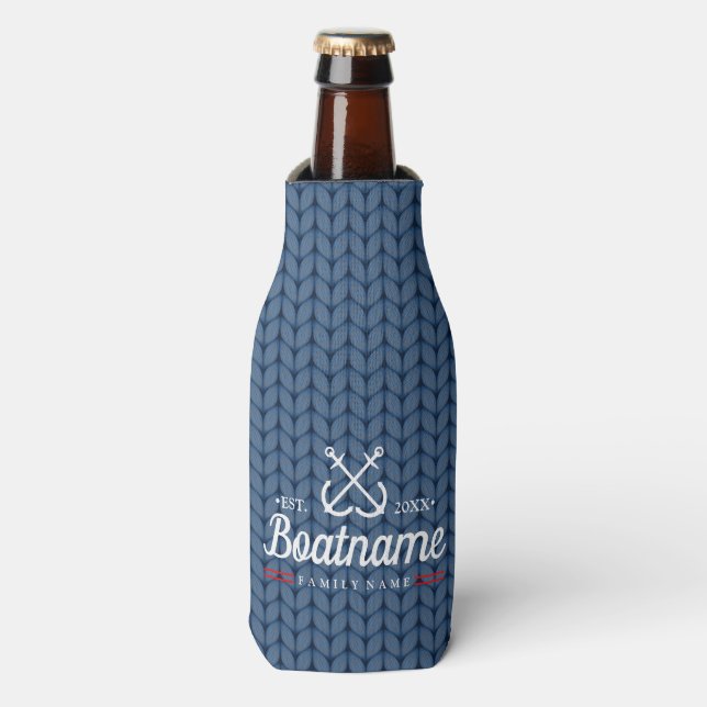 Personalized Nautical Boat Name Winter Wool Bottle Cooler (Bottle Front)