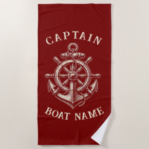 Personalized Nautical Captain Boat Name Anchor Beach Towel