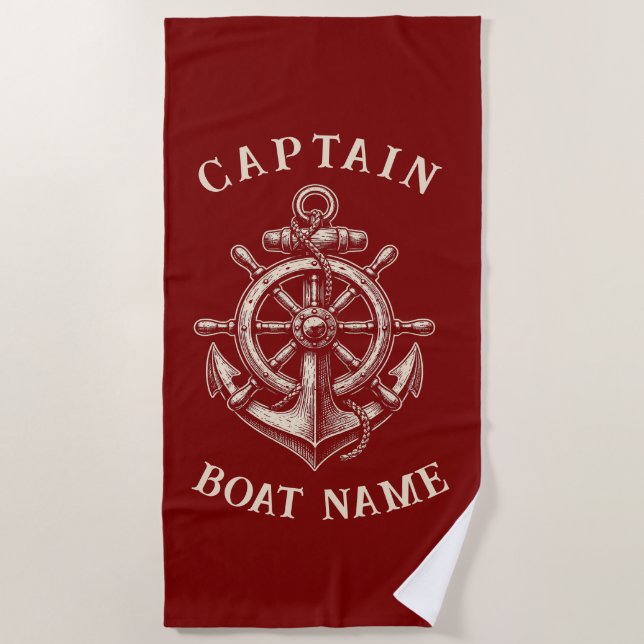 Personalized Nautical Captain Boat Name Anchor     Beach Towel (Front)