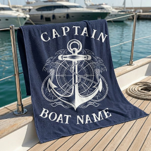 Personalized Nautical Captain Boat Name Anchor  Beach Towel