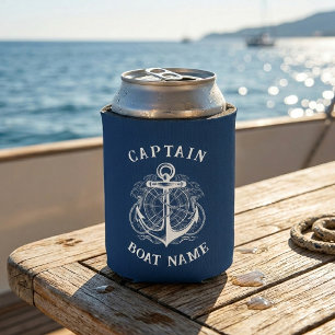 Personalized Nautical Captain Boat Name Anchor Can Cooler