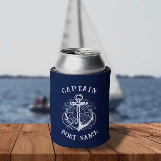 Personalized Nautical Captain Boat Name Anchor  Can Cooler (Creator Uploaded)