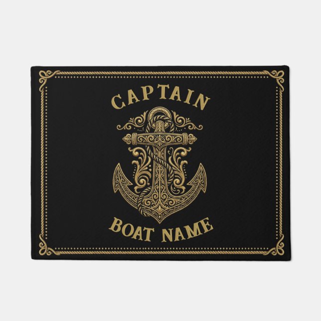 Personalized Nautical Captain Boat Name Anchor Doormat (Front)