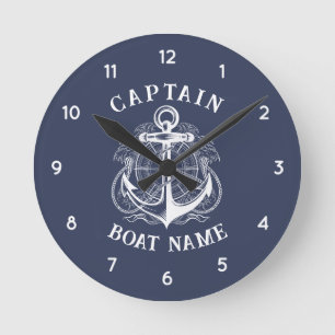 Personalized Nautical Captain Boat Name Anchor Round Clock