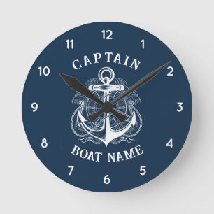 Personalized Nautical Captain Boat Name Anchor Round Clock