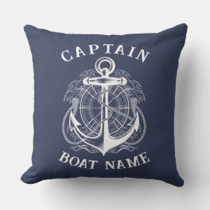 Personalized Nautical Captain Boat Name Anchor Throw Pillow