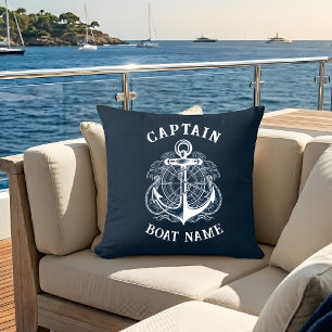 Personalized Nautical Captain Boat Name Anchor Throw Pillow