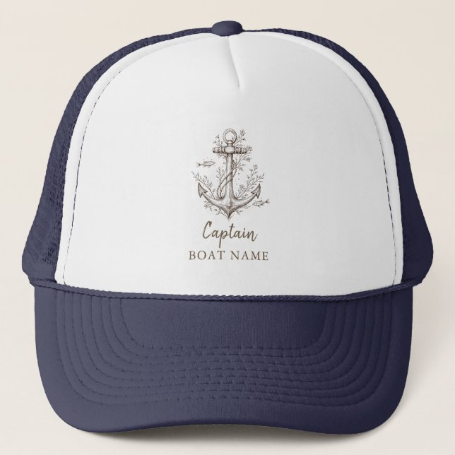Personalized Nautical Captain Boat Name Anchor     Trucker Hat (Front)