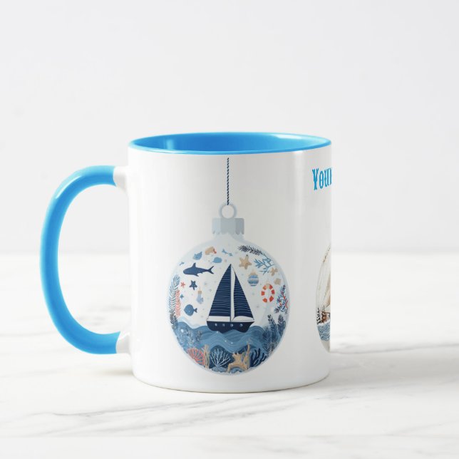"Personalized Nautical Christmas Mug – Festive Hol (Left)