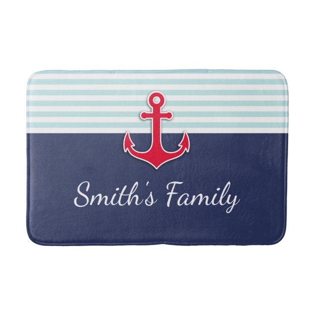 Personalized Nautical Design With Family Name Bath Mat (Front)