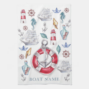 Personalized Nautical elements watercolor Kitchen Towel