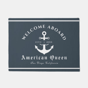 Personalized Nautical Green Welcome Aboard Doormat