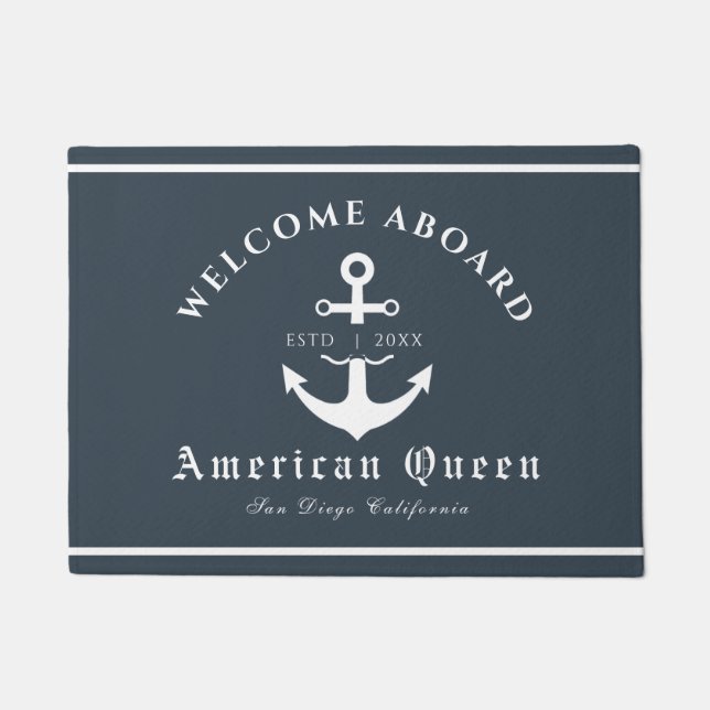 Personalized Nautical Green Welcome Aboard  Doormat (Front)