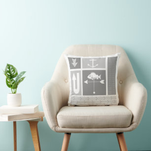 Personalized Nautical Grey Yellow Colour Block Throw Pillow