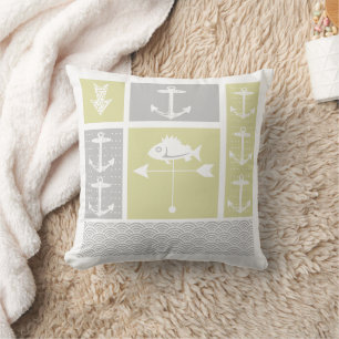 Personalized Nautical Grey Yellow Colour Block Throw Pillow