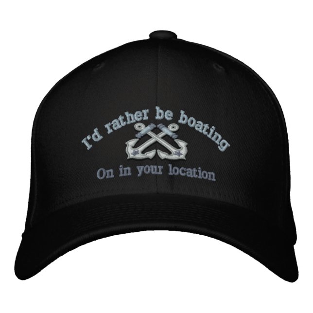 Personalized Nautical I'd rather be boating Embroidered Hat (Front)