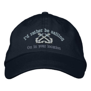 Personalized Nautical I'd rather be sailing Embroidered Hat