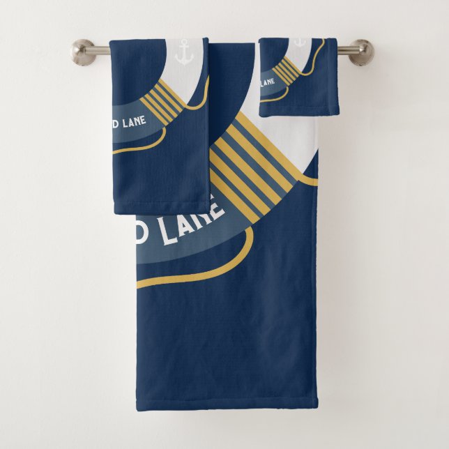 Personalized Nautical life Ring custom Sailing  Bath Towel Set (Insitu)