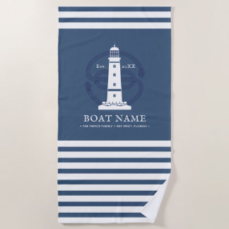 Personalized Nautical lighthouse Boat Name Beach Towel