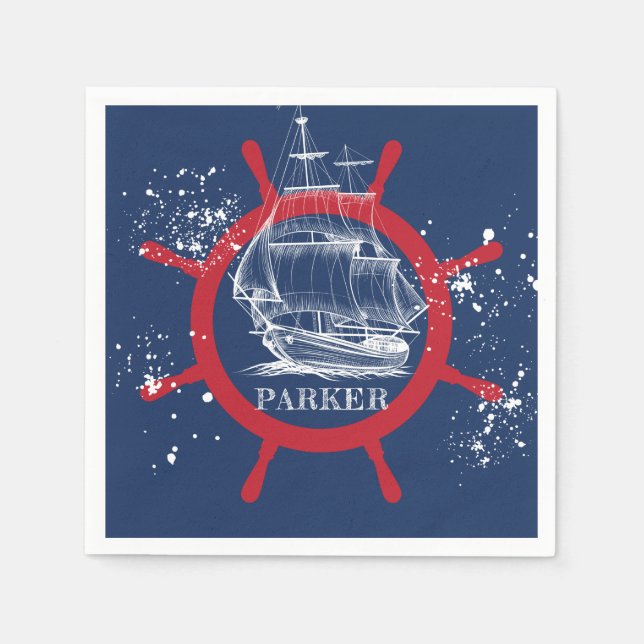 Personalized Nautical Marine Blue Napkin (Front)