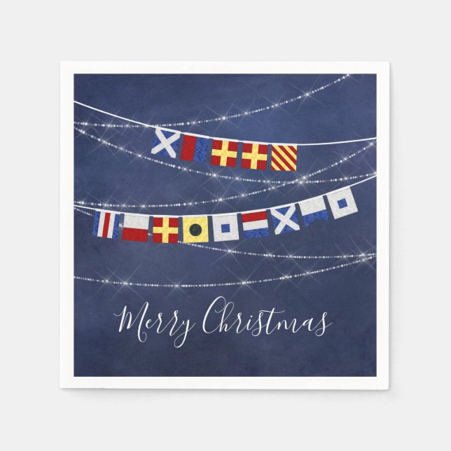 Personalized #Nautical Merry Christmas Signal Flag Napkin (Front)