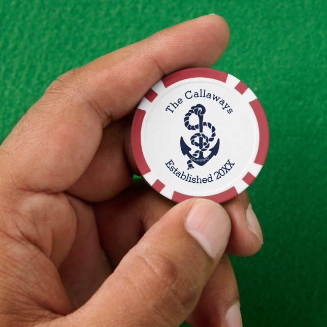 Personalized Nautical Navy Anchor Custom Poker Chips (Hand)