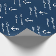 Personalized nautical navy anchor wrapping paper