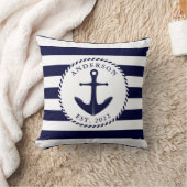 Personalized Nautical Navy Blue Anchor and Rope Throw Pillow (Blanket)