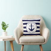 Personalized Nautical Navy Blue Anchor and Rope Throw Pillow (Chair)